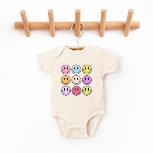 The Juniper Shop Colorful Smiley Face Distressed Baby Bodysuit - Newborn - Natural