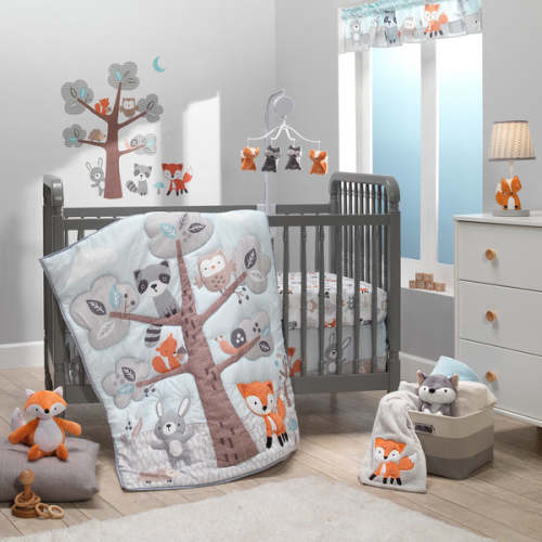 Woodland Friends Animals Mint/Gray 5-Piece Crib Bedding Set – Lambs & Ivy