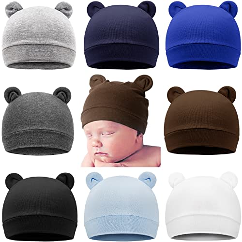 DRESHOW BQUBO 8 Pack Unisex Baby Beanie Hat Infant Toddler Kid Hats Baby Soft Cute Knit Cap Nursery Beanie
