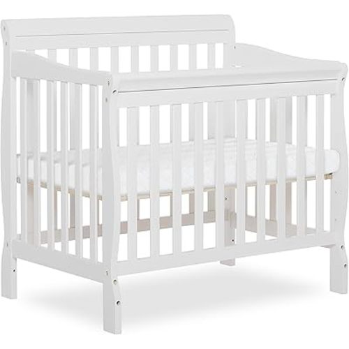 Dream On Me Aden 4-in-1 Convertible Mini Baby Crib in White, GreenGuard Gold & JPMA, Sustainable Pinewood, Non-Toxic Finish, 3 Mattress Heights, Converts to Mini Day & Twin-Size Bed
