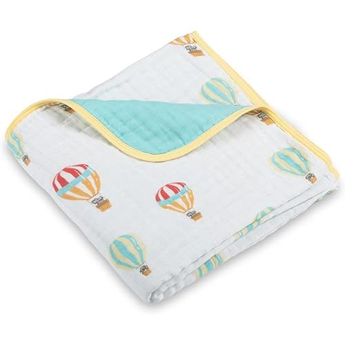 LollyBanks 6-Layer Muslin Quilt, Soft and Gentle 100% Cotton Baby Blanket, Cozy Toddler Quilt, Lightweight and Breathable Newborn Blanket for Boys and Girls, Infant Blankets (Hot Air Balloon Print)