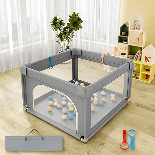 Baby Playpen 36" x36", Play Pens for Babies and Toddlers, Baby Fence Play Area,Safe Anti-Fall Play Yard with Gates, Baby Fence with Breathable Mesh(Light Grey, 36" x36")