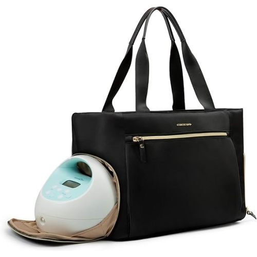mommore Breast Pump Bag Diaper Tote Bag with 15 Inch Laptop Sleeve Fit Most Breast Pumps Like Medela, Spectra S1,S2, Evenflo - Black