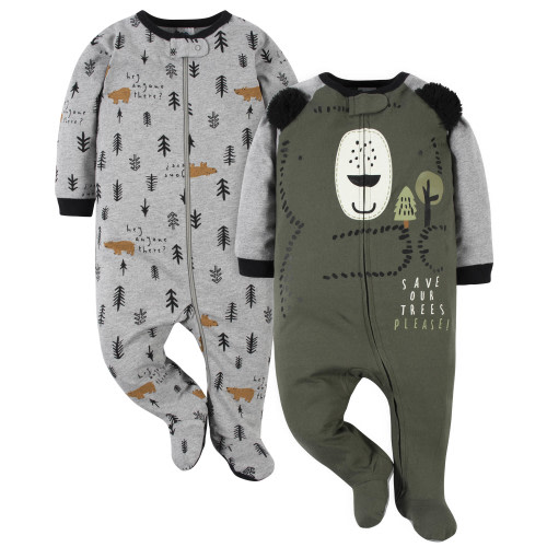 Gerber Baby-Boys 2-Pack Sleep N Play 6-9 Months Bear Green