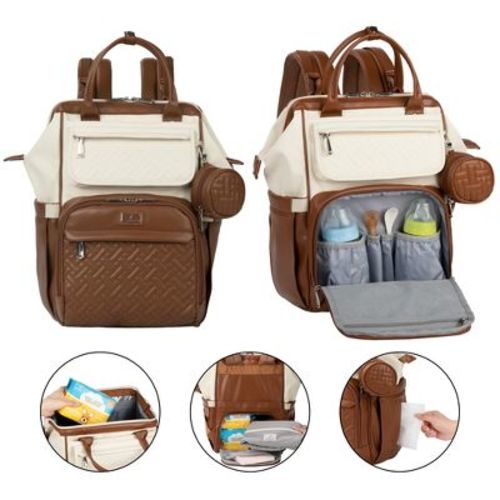 BabbleRoo Premium Vegan Leather Diaper Bag Backpack, Travel Backpack, Spacious & Stylish Nappy Organizer