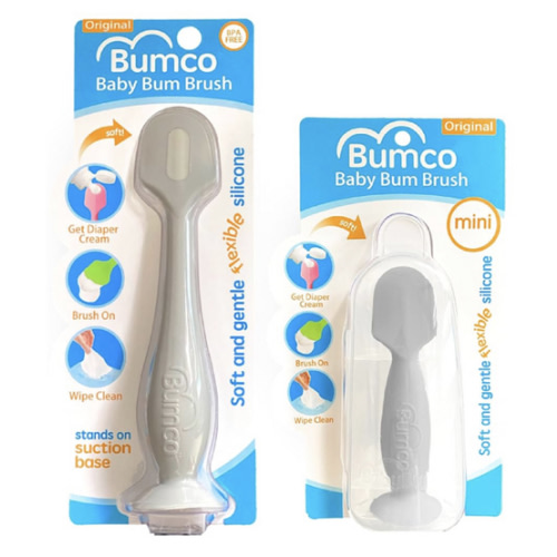 Bumco Baby Bum Brush + Mini Baby Diaper Cream Spatula with Case - BPA-Free Silicone Diaper Spatula, Mom-Invented Butt Paste Applicator (Gray & Gray)