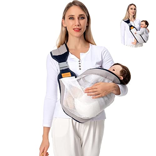 Shiaon Baby Sling Carrier, Baby Carrier Newborn to Toddler(7-45lbs), Toddler Carrier with Safety Buckle, One Shoulder Adjustable Shoulder Strap, One Size Fits All, Mesh Grey