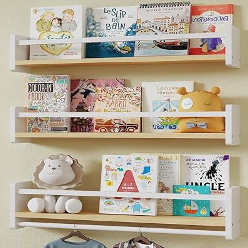 Floating Nursery Shelves, Floating Shelves for Wall Kids, Wood Wall Mounted Bookshelves for Nursery, Nursery Shelves for Bedroom, Toddler Room, Baby Room (White, 24 Inch)