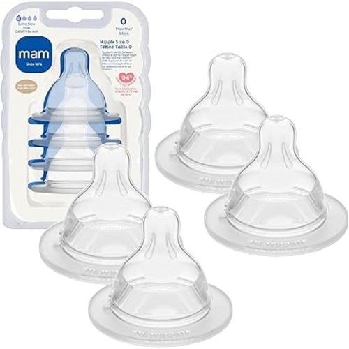 MAM Baby Bottle Nipples Extra Slow Flow Size 0, for 0+ Month Newborn Babies, Skin Soft BPA Free Silicone, 94% Nipple Acceptance, Fits All MAM Bottles, Developed with Medical Experts, Made in Europe