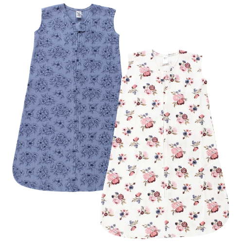 Hudson Baby Infant Girl Thermal Sleeveless Sleeping Bag 2pk, Dusty Rose Floral, 0-6 Months