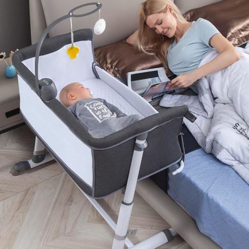RONBEI Bassinet,Bassinet for Baby,Bedside Crib,Baby Bassinets Bedside Sleeper for Newborn Infant| Built-in Wheels, Dark Grey