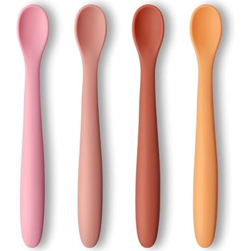 HANSGO Silicone Baby Feeding Spoons, 4PCS First Stage Infant Spoons Utensils Feeding Supplies with Warm Soft Colors, Dishwasher and Boil Safe