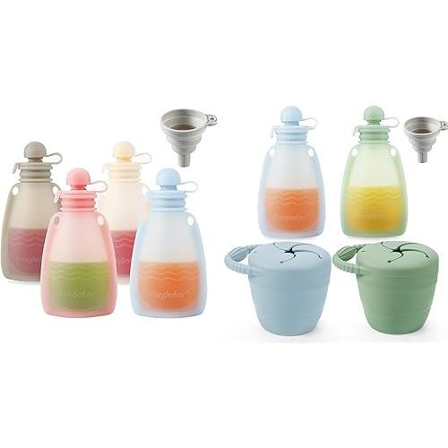 PandaEar 6 Pack Baby Food Pouches & 2 Pack Snack Containers