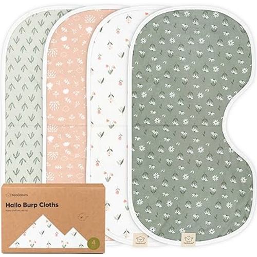 KeaBabies 4-Pack Baby Burp Cloths Baby Girl, Boy - Organic Cotton Burp Cloth, Extra Large, Absorbent, Soft Burping Cloths & Bibs Set for Babies, Newborn Burp Clothes, Thick Burp Rags (Fleur)