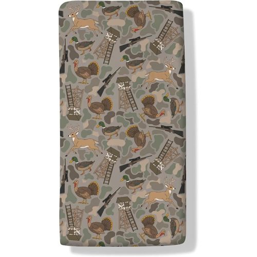 Vintage Hunting Animals Baby Crib Sheets Hunting Mallard Duck Deer Turkey Standard Crib Toddler Mattress Covers Camouflage Outdoor Adventure Nursery Bedding Sheet Crib Mattress Sheets 28x52in
