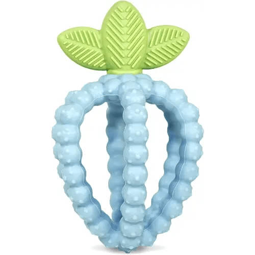 RaZbaby Silicone Infant & Baby Teething Toy, Textured BerryBumps Soothe Babies’ Sore Gums, RaZberry Bites Relief Teether, Back & Front Teeth, BPA Free, Easy to Hold, Fruit Shape for Babies 3M+ - Blue