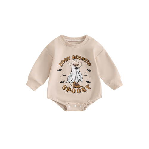 Infant Baby Girls Halloween Clothes Ghost Letter Long Sleeve Sweatshirt Romper Bodysuit Fall Holiday Clothes 0-24M