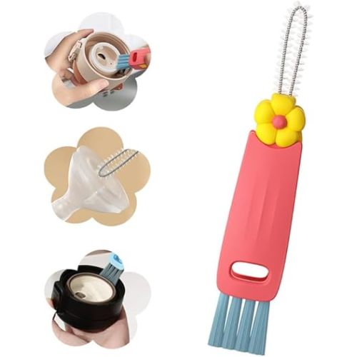 3 in 1 Cup Lid Cleaning Brush, 2024 New Portable Crevice Cleaning Brush Set for Baby Bottle Gap Tight Spaces Cup, Rotatable Cup Lid Cleaner Cup Mouth Scrubber