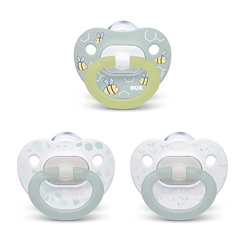 NUK Orthodontic Pacifier Value Pack, Boy, 0-6 Months, 3 Count (Pack of 1) - Gray Bees