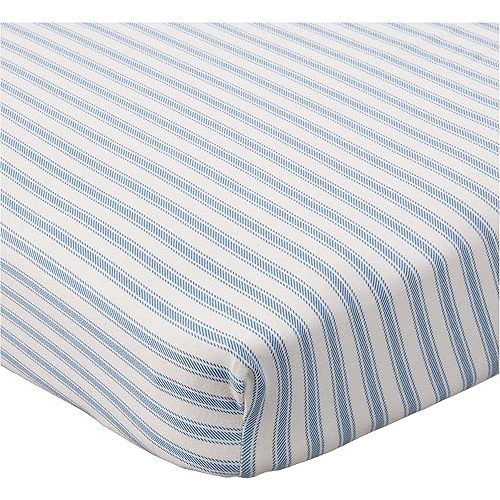 HonestBaby Boys Organic Cotton Changing Pad Cover, Blue Ticking Stripe, One Size
