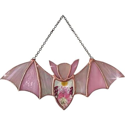Colorful Acrylic Bat Decoration Window Hanging Suncatcher, Stunning Hanging Window Panels for Halloween Decoration, Acrylic Window Wall Art Decor for Living Room, Home, Office, Kitchen (Pink)