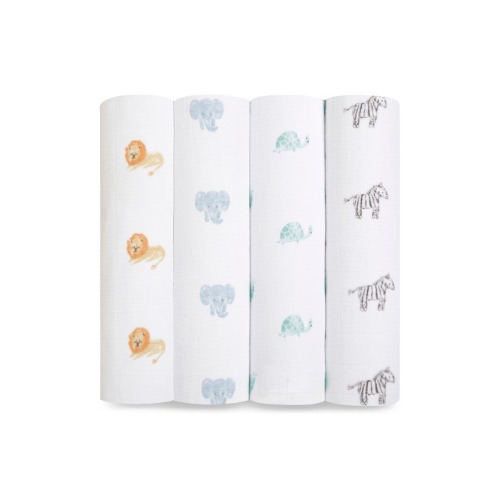 Assorted 4-Pack Organic Cotton Muslin Swaddling Cloths