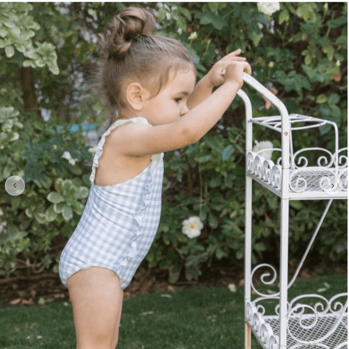 girls oasis blue gingham ruffle one piece – minnow