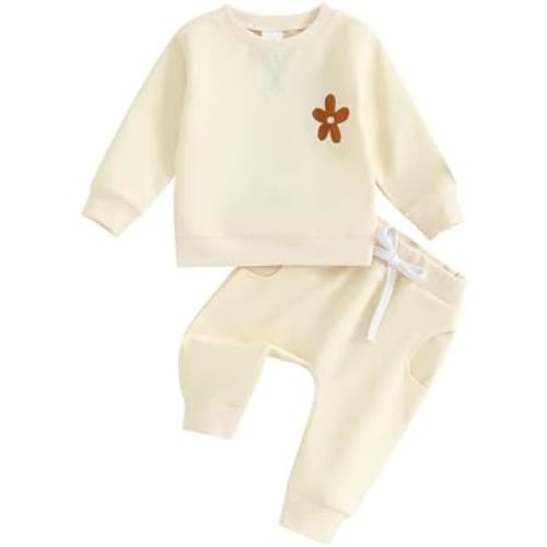 MAYUMMPY Baby Boys Girl Solid Color Outfit Sweatsuit Crewneck Sweatshirt Sweatpants Pants Set Fall Winter Clothes