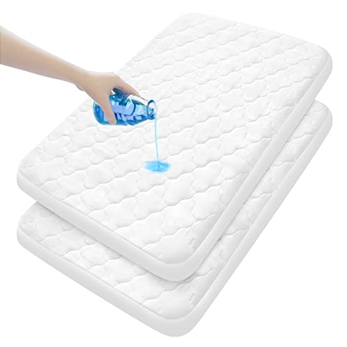 Pack and Play Mattress Pad Sheets Cover Waterproof 2 Pack, Soft Quilted Fit Graco Pack and Play Crib Baby Portable Mini Cribs and Foldable Mattresses Protector 27" X 39"