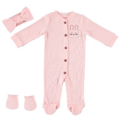 Baby Gear Baby Girl Clothes Matching Hat and Mittens Pajama Set for Sleep and Play 3 Pack Ribbed Size True Pink 6-9M