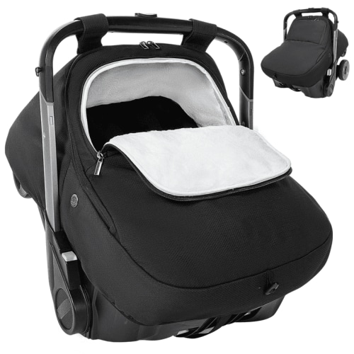Baby Car Seat Cover, Novashion Cold Weather Shield Carseat Canopy for Infant, with Zipper Peeping Window, Enlarge Space, Black