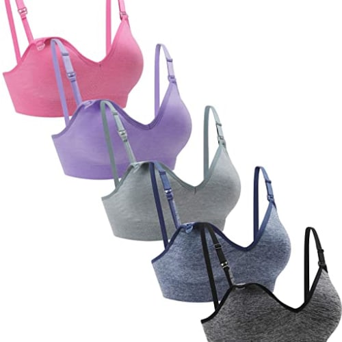 Suekaphin Nursing Bra 5pack Wireless Deep V Neck Maternity Nursing Bra Bralette Sleeping Breastfeeding with Extra Extenders