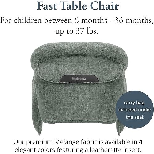 Inglesina Fast Table Chair, Pine Green Melange - Portable Baby High Chair - for Babies & Toddlers up to 37 lbs - Fits Tables 0.8'' to 3.5'' Thick - Compact & Easy to Use - Travel Bag Included