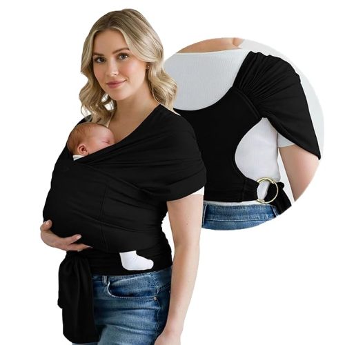 Stylish Black & Gold Baby Carrier Wrap: Comfortable, Soft & Supportive, Adjustable Ring Sling for Mom & Dad, Ideal for Baby Registry, Newborn to Toddler, Baby Shower