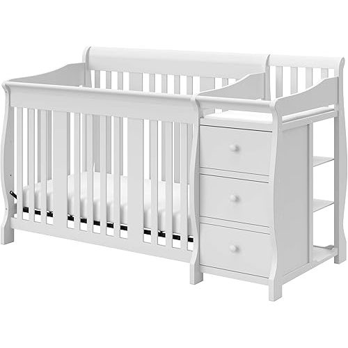 Storkcraft Portofino All-in-One Convertible Crib & Changer (White) – GREENGUARD Gold Certified, Fits Standard Crib Mattress, Converts to Toddler Bed and Full Bed, 4 Adjustable Mattress Heights