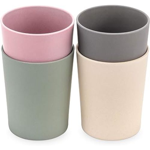 WeeSprout Bamboo Toddler Cups - 4 pc Set (10 fl oz), Organic & Non-Plastic Cup Pack for Toddlers, Big Kids or Baby, Natural