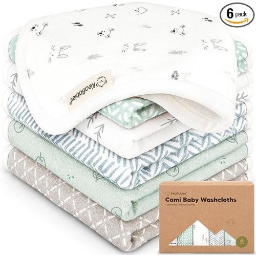 6-Pack Cotton Baby Washcloths for Newborn - Organic Cotton Muslin Soft Wash Cloths for Babies, Infant, Kids, Toddler Towels Boy, Girl, Super Absorbent Face Cloths, Scratch-Free Baby Rags (Nordic)