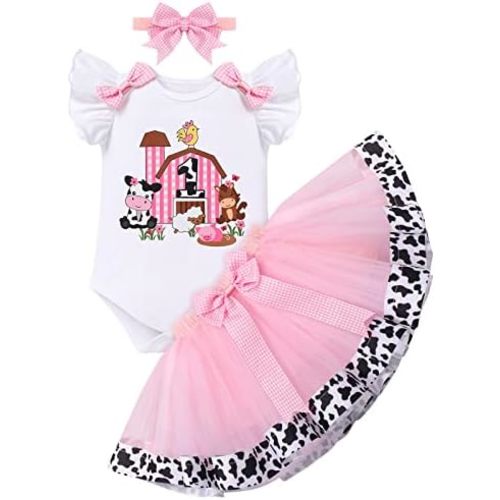 Baby Girl 1st Birthday Outfit Farm Cow Ladybug Romper Tutu Skirt Headband Christmas Bee Cake Smash Photo Shoot Clothes