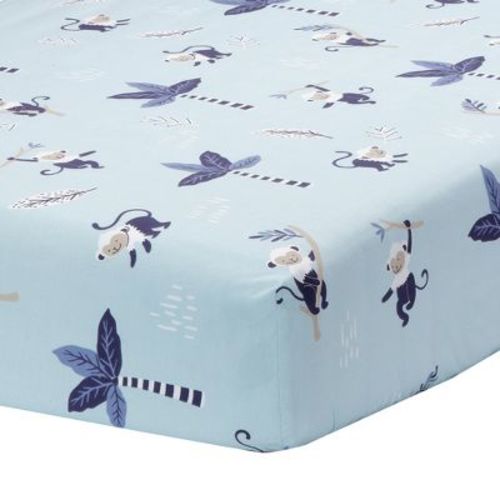 Lambs & Ivy Jungle Party 100% Cotton Monkey/palm Tree Fitted Crib Sheet