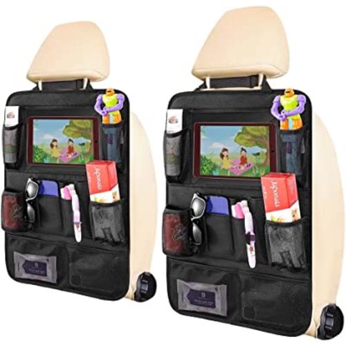 Car BackSeat Organizer,2 Pack for Kids Car Organizer Kick Mats with 10" Touch Screen Tablet Holder 11 Storage Pockets Car Back Seat Protectors Backseat Child Kick Guard Seat Saver
