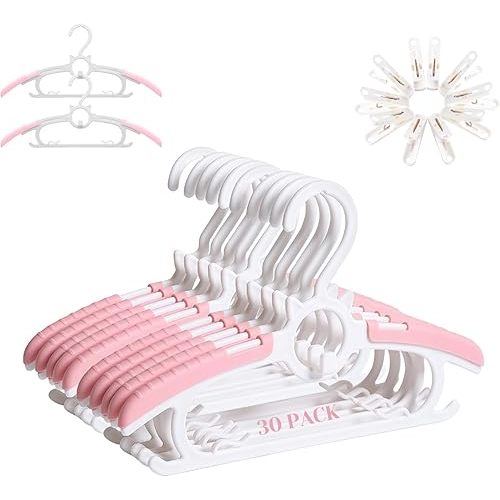JSF Baby Hangers,30 Pack Baby Clothes Hangers for Closet Kids,Save Space Plastic Hangers Toddler Infant Nursery Child Small Children(Pink)