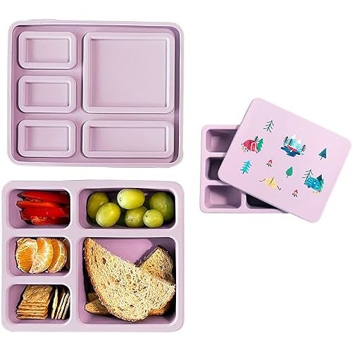 Austin Baby Co Leak-Proof Bento Lunch Box for Kids – Silicone Kids Lunch Container with 5 Leakproof Compartments – Food-Safe Materials, Sturdy, Dishwasher Safe, and BPA Free