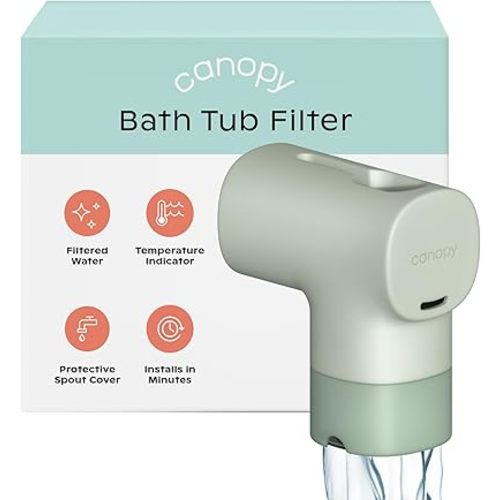 Canopy Baby Bath Tub Filter – Gentler Water Filtration for Delicate Skin | Reduces Chlorine & Irritants | BPA-Free Silicone Spout Cover | Easy Tool-Free Install | Activated Carbon Filtration
