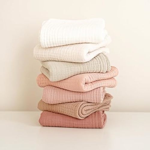 Konssy Muslin Baby Burp Cloths Sets for Unisex- 7 Pack Soft 100% Cotton Burping Clothes for Newborn,Baby Girls and Boys
