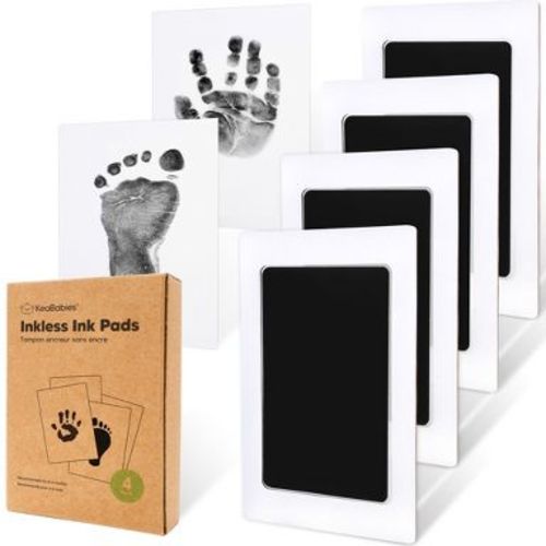 KeaBabies 4pk Inkless Hand and Footprint Kit, Ink Pad for Baby Hand and Footprints, Mess Free Baby Imprint Kit(Jet Black)