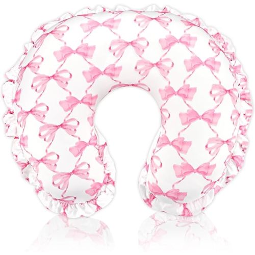 Nursing Pillow Cover, Removable Case for Breastfeeding Pillows, Ultra Soft and Breathable Feeding Pillow Slipcover with Modern Design Lace for Infant Girls Boys Pink Bow