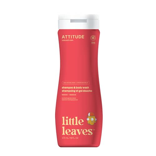 ATTITUDE Shampoo and Body Wash for Kids, EWG Verified Hair and Body Cleanser, Dermatologically Tested Soap, Plant and Mineral Based Bath Products, Vegan, Mango, 16 Fl Oz