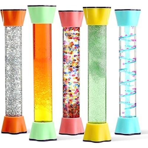 Special Supplies Liquid Motion Bubbler Toy Cool Tubes 5-Pack Colorful Hourglass Timer with Droplet Movement, Bedroom, Sensory Play, Cool Home or School
