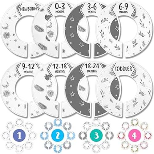 Eli with Love - Separadores de armario para bebé (Boho) se adapta a barra de 1.5 pulgadas, juego de 8 separadores de ropa de bebé, organizador de perchas para guardería, tamaño y edad