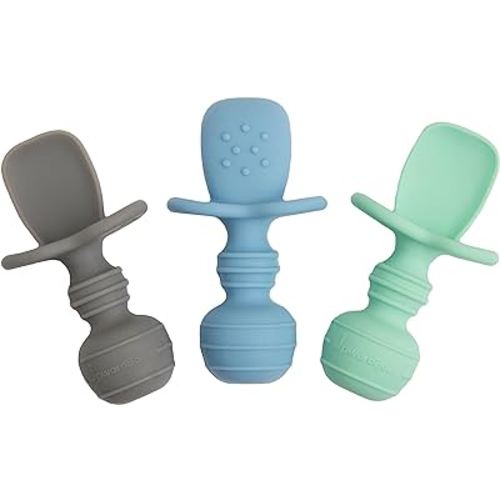 Upward Baby Spoons 3 pack - Self Feeding 6 Months - Chewable Toddler Utensils with Anti Choke Barrier - Silicone Baby Utensils & Baby Feeding Supplies Infant First Stage